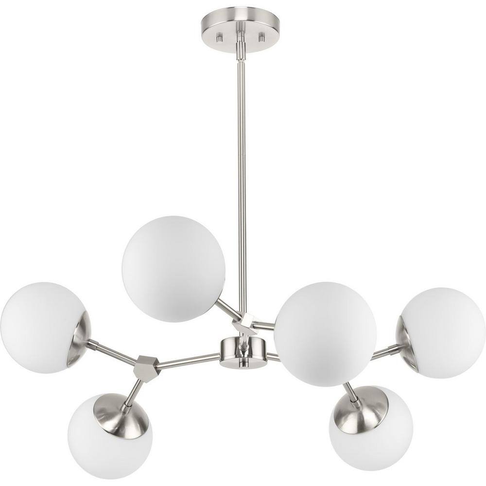 Haas Brushed Nickel 6-Light Chandelier with Opal Glass Globes