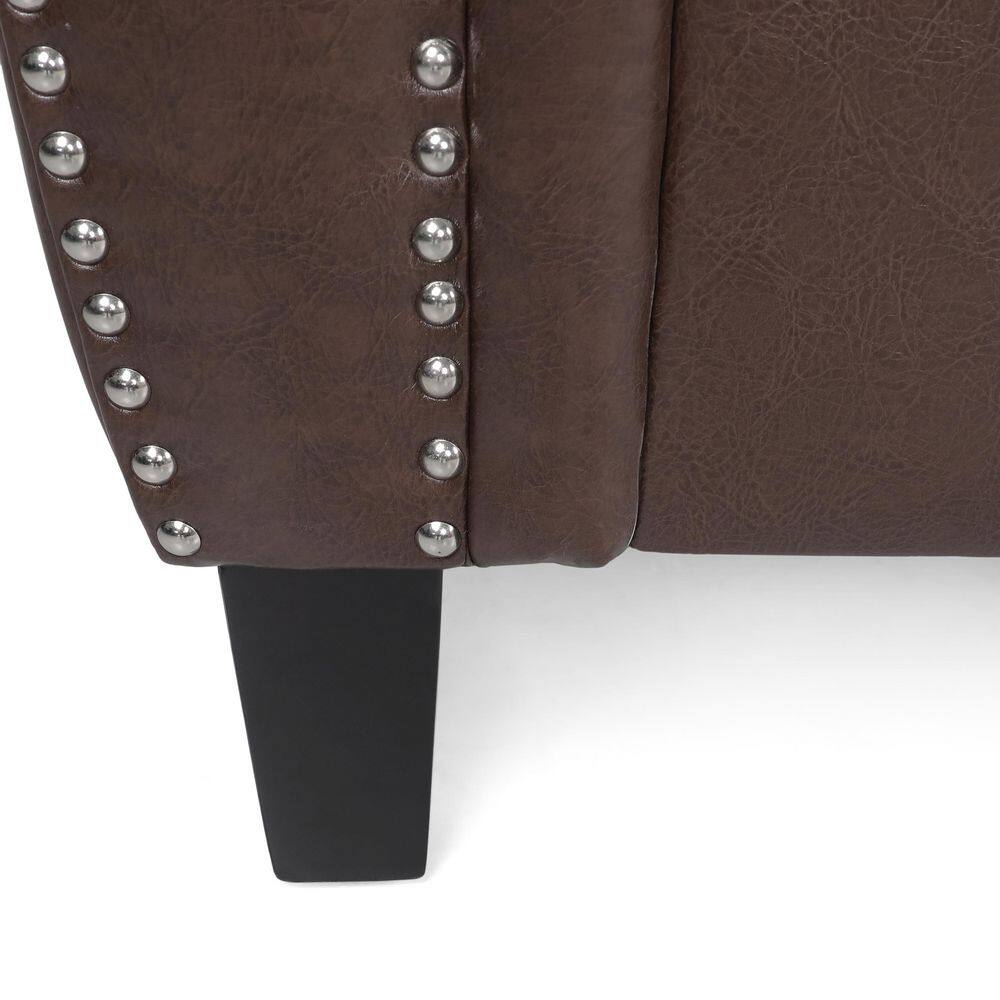 Dark Brown Faux Leather Lawson Sofa with Nailhead Trim