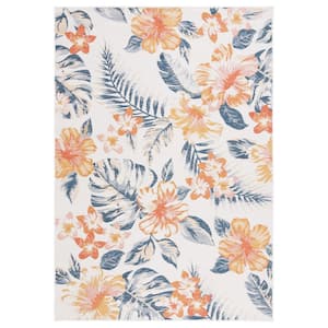 Sunrise Ivory/Rust Blue 4 ft. x 6 ft. Oversized Floral Reversible Indoor/Outdoor Area Rug