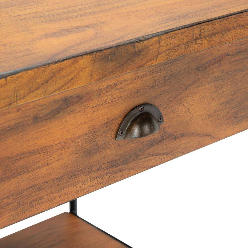 Eris Traditional Brown Wood and Black Metal Accent Table with Storage