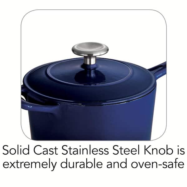 5.5 Qt Enameled Cast-Iron Series 1000 Covered Round Dutch Oven - Medium Blue  - Tramontina US