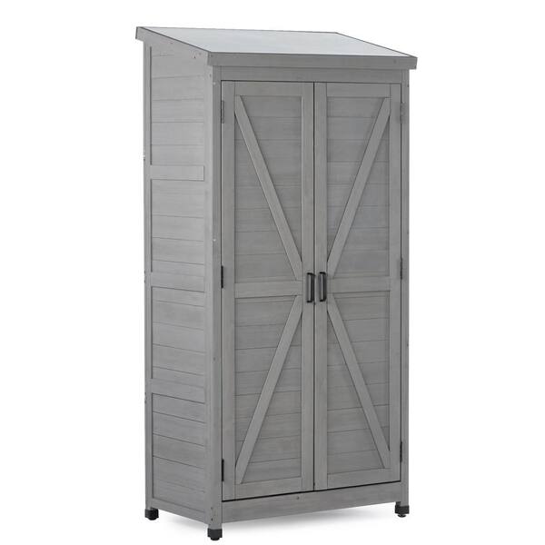 Unbranded 33 in. W x 20 in. D x 68 in. H Wooden Outdoor Storage Cabinet, Wooden Storage Shed with Metal Top for Yard and Garden