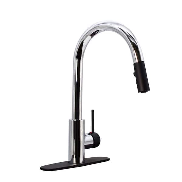 Westbrass Single-Handle Pull Down Sprayer Kitchen Faucet with Dual Spray in Polished Chrome/Black Finish