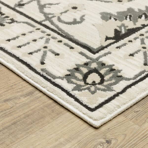 5' X 8' Ivory And Gray Wool Floral Hand Tufted Area Rug