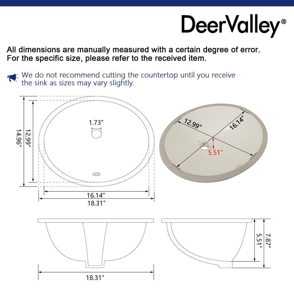 Beige Ceramic 18" Oval Undermount Bathroom Sink