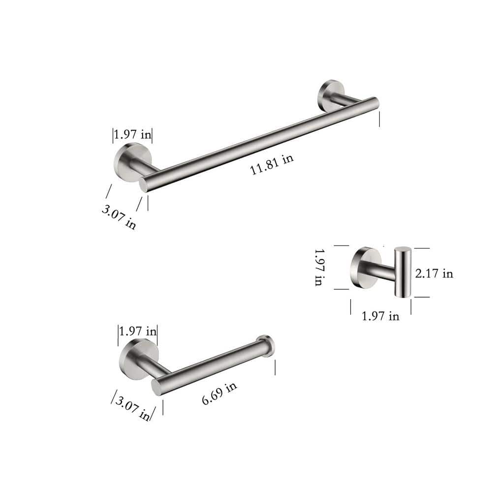 Brushed Nickel 3-Piece Stainless Steel Bathroom Hardware Set