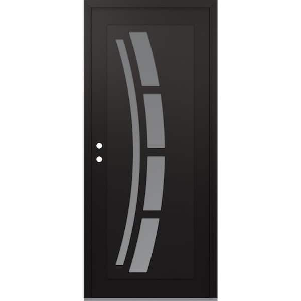 C12 36 in. x 80 in. Black P Right-Hand/Inswing Frosted Glass Black/White Steel Prehung Front Door
