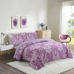 Felicity 3-piece Plum Microfiber King Quilt Set