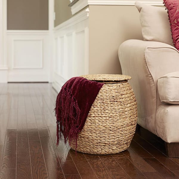 HOUSEHOLD ESSENTIALS Large Round Wicker Basket Side Table ML 4105