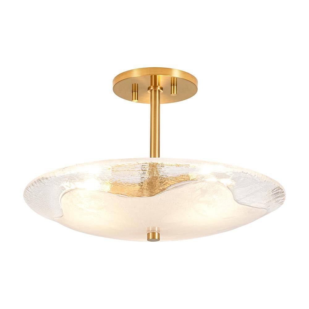 Toluo 3-Light 16.1 in.W Stain Brass Semi Flush Mount Empire Bowl Close to Celing Light with Abstract Glass price history on PriceWatchPro