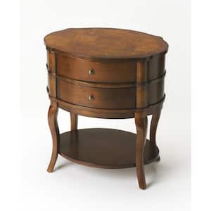 Charlie 24 in. Brown Oval Wood End Table with Drawers