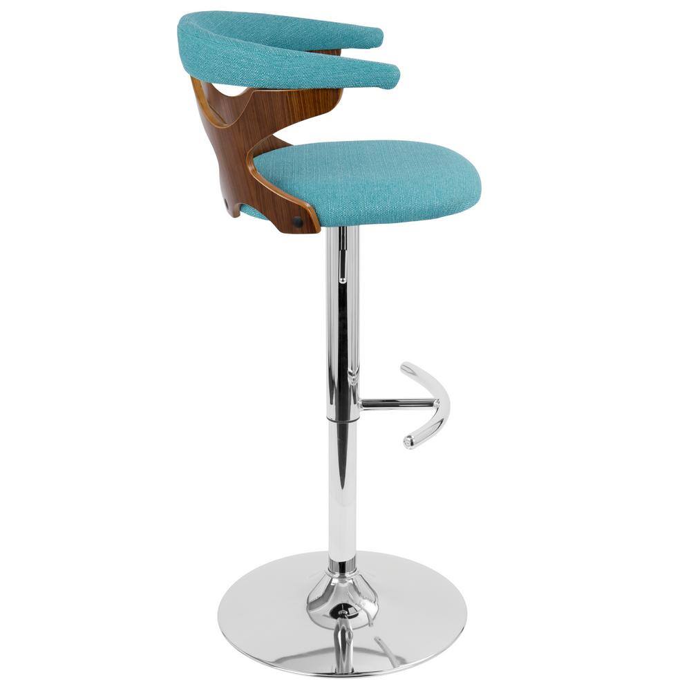 Teal Adjustable Swivel Barstool with Walnut Wood Frame