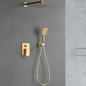 Pardo 3-Spray Patterns with 1.8 GPM 9.8 in. Wall Mount Dual Shower Heads with Handheld Shower in Brushed Gold