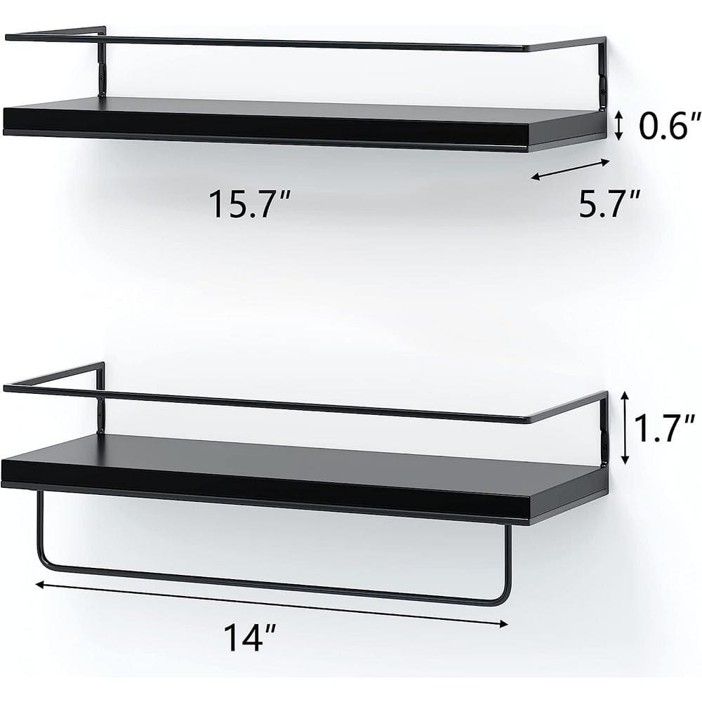 Black Cedar Wood Floating Wall Shelves with Towel Rack