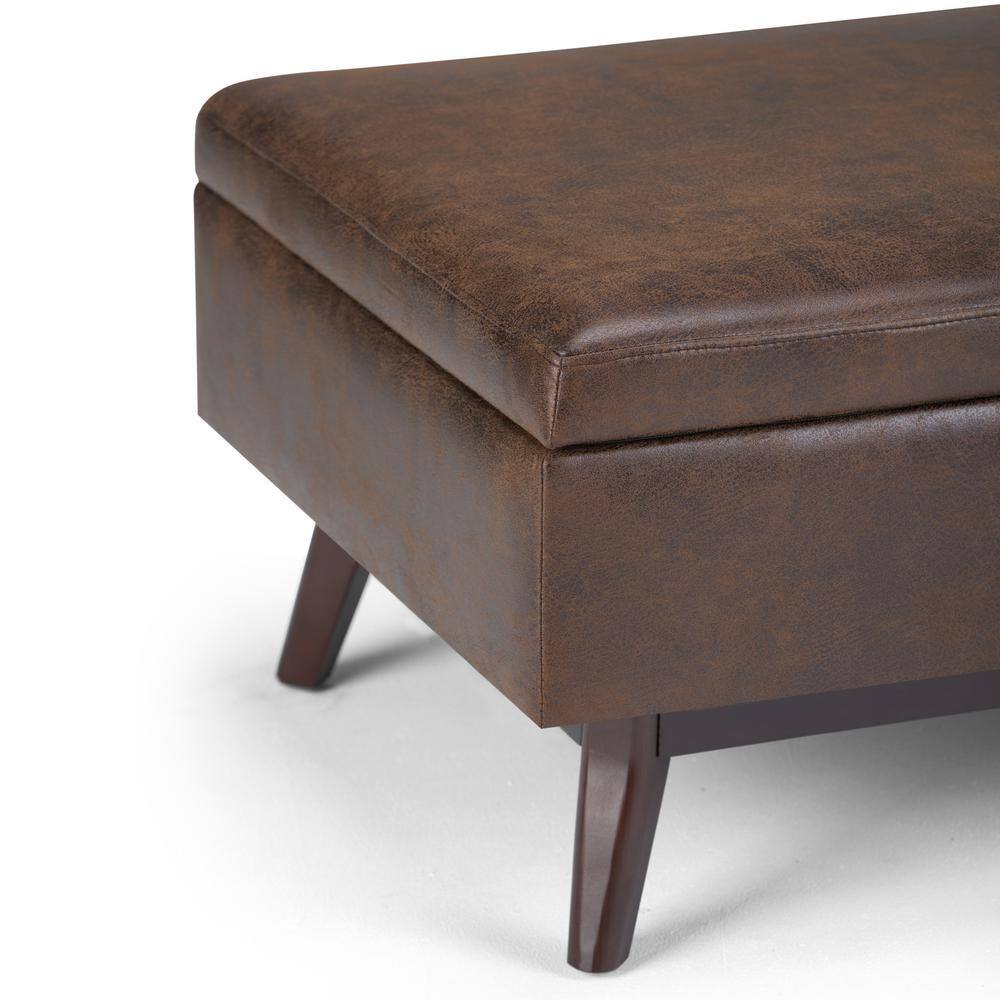 Owen Distressed Chestnut Brown Faux Leather Storage Ottoman
