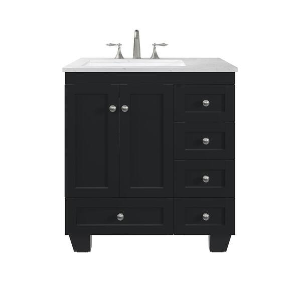 Eviva Acclaim 30 in. Single Sink Espresso Bath Vanity with White Carrara Quartz Top (Assembled)