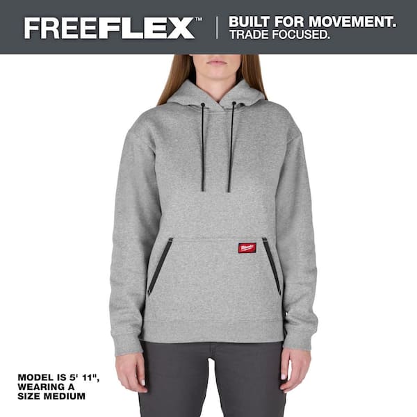 Women's Large Gray Midweight Cotton/Polyester Long-Sleeve Pullover Hoodie