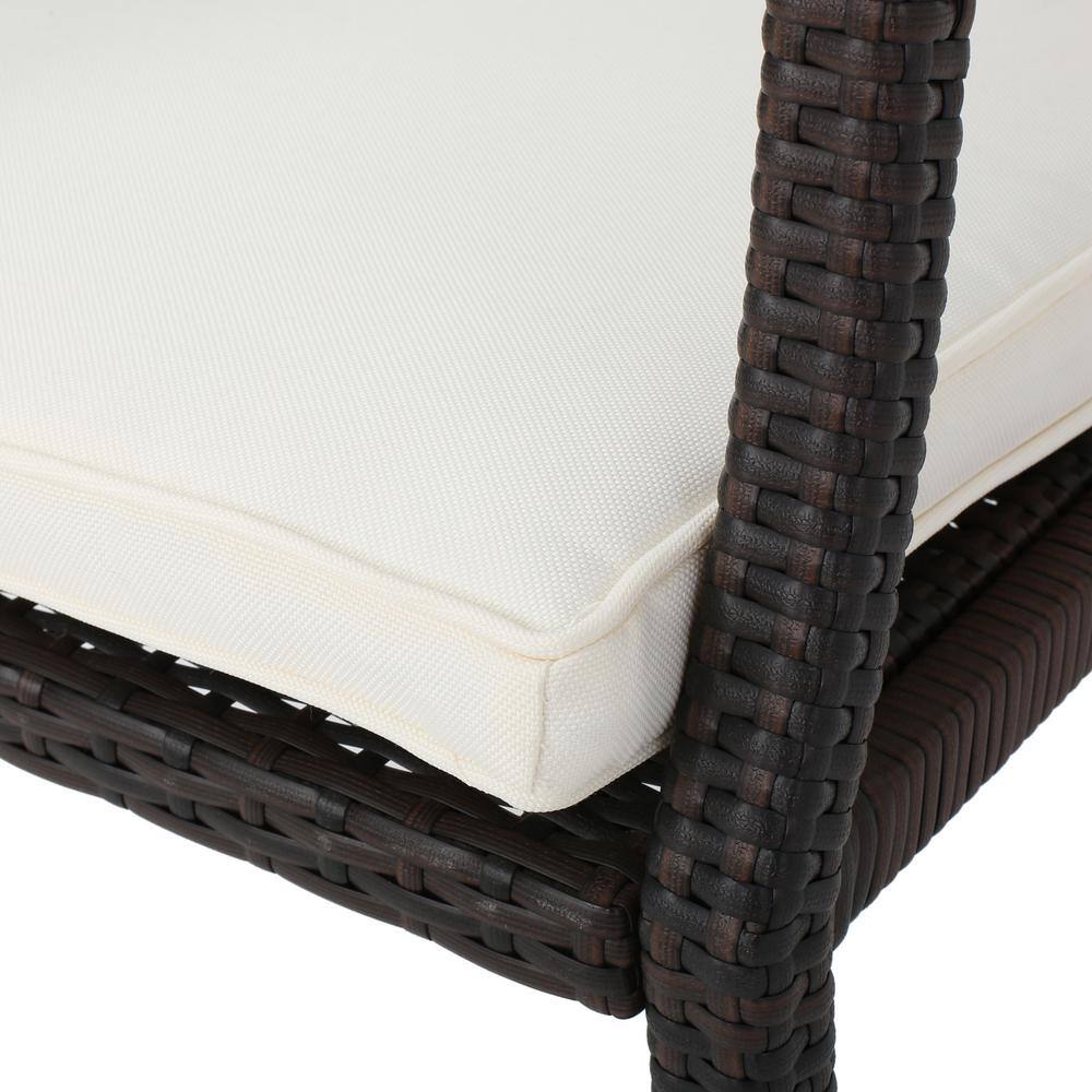 Set of 2 Brown Wicker Outdoor Dining Chairs with Cushions
