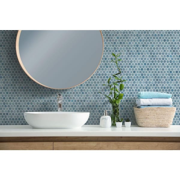 Watelle Fuzze 11.5 in. x 11.8 in. Matte Recycled Glass Hexagon Mosaic Wall and Floor Mosaic Tile Sample