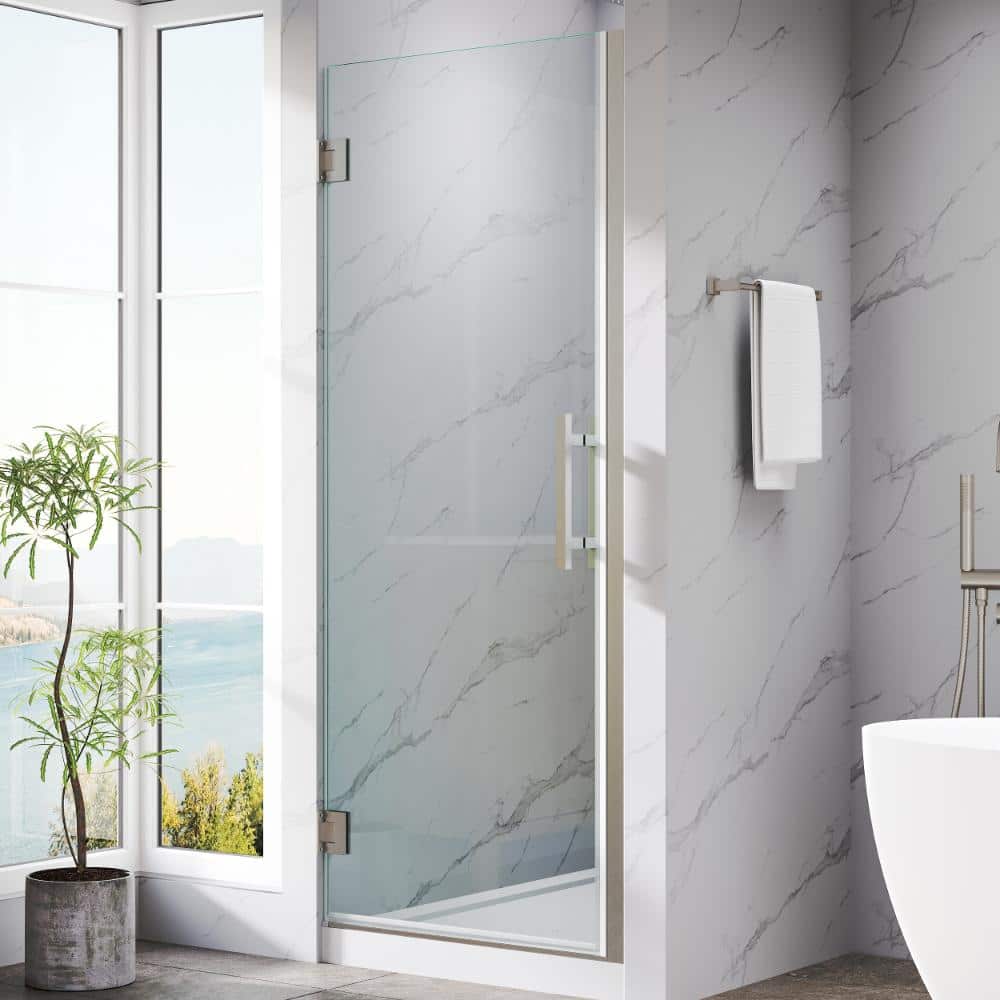29-30 in. W x 72 in. H Pivot Hinged Frameless Shower Door in Brushed Nickel with 3/8 in. SGCC Clear Tempered Glass price history on PriceWatchPro