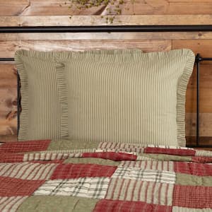 Prairie Winds Green Farmhouse Ticking Stripe Cotton Euro Sham