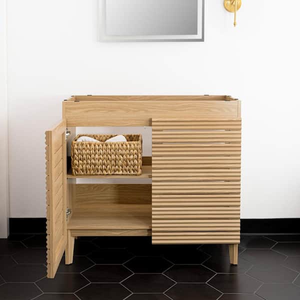 Calandre 36 in. W. x 18 in. D x 33 in. H 2-Shelf Bath Vanity Cabinet without Top (Sink Basin not Included), Oak