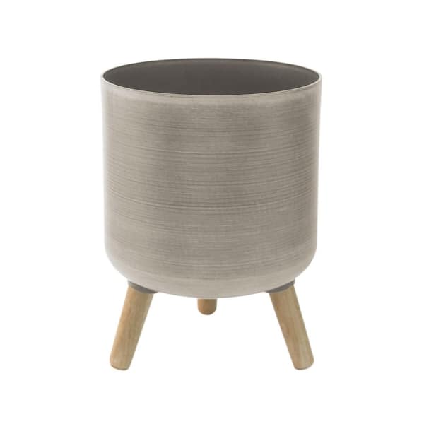 Modena 14 qt. Brushed Taupe Indoor Plastic Planter with Stand, (11 in. x 15.25 in.) 1-Pack