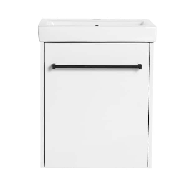 17.3 in. W x 13.5 in. D x 21.3 in. H Single Wall-Mounted White Bath Vanity with White Ceramic Vanity Top