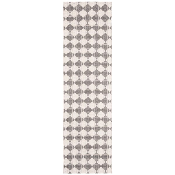 Natura 2 ft. x 8 ft. Gray/Ivory Geometric Multi-Diamonds Runner Rug