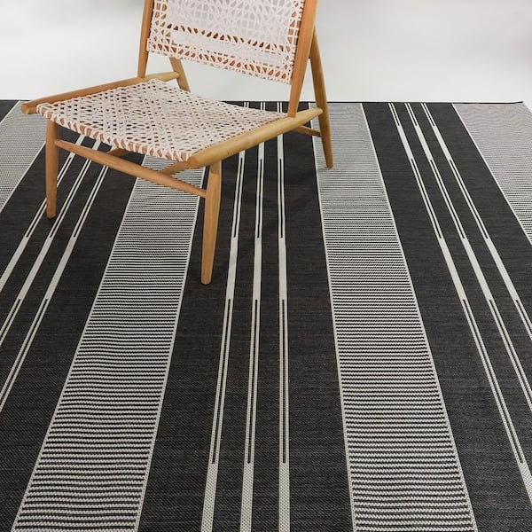 Brown 9 ft. x 12 ft. Striped Indoor/Outdoor Area Rug