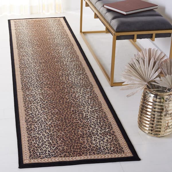 Journey Beige/Black 2 ft. x 9 ft. Machine Washable Animal Print Runner Rug