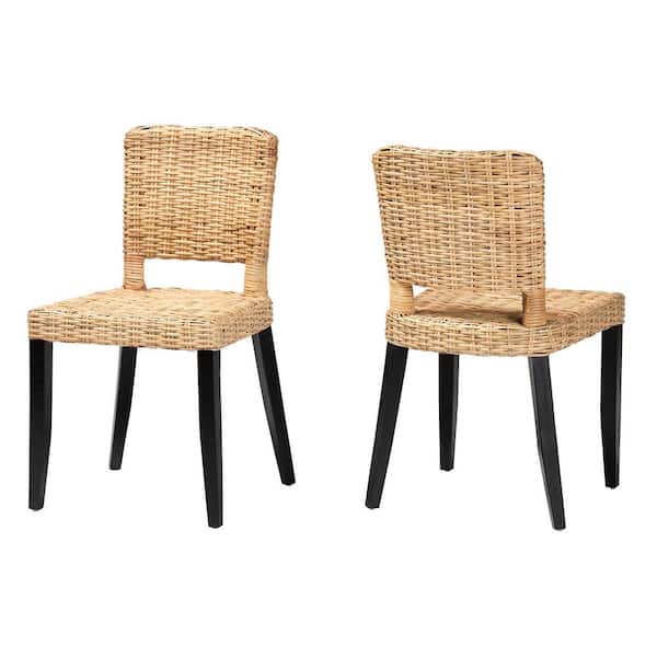 bali & pari Dermot Natural Rattan and Dark Brown Dining Chair (Set of 2)