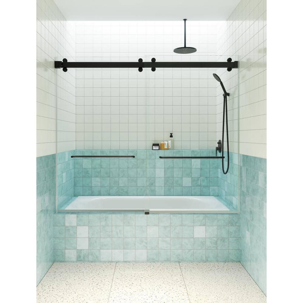 Polaris 60" Matte Black Frameless Sliding Bathtub Door