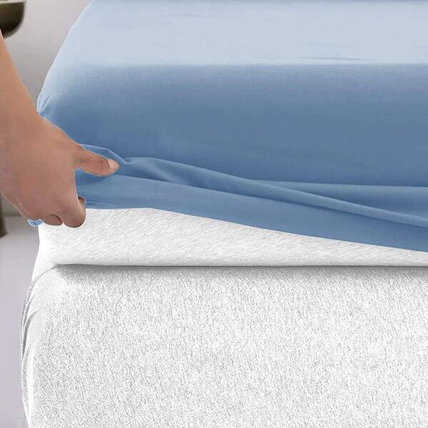 Shatex Fitted Sheet Only Brushed Microfiber Fabric Fitted Bed Sheets Extra Soft Easy Care Deep Pockets Solid Color-Blue-Twin