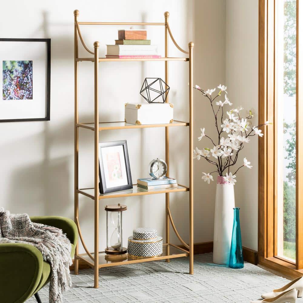 Elegant Diana 4-Tier Gold Metal & Tempered Glass Etagere