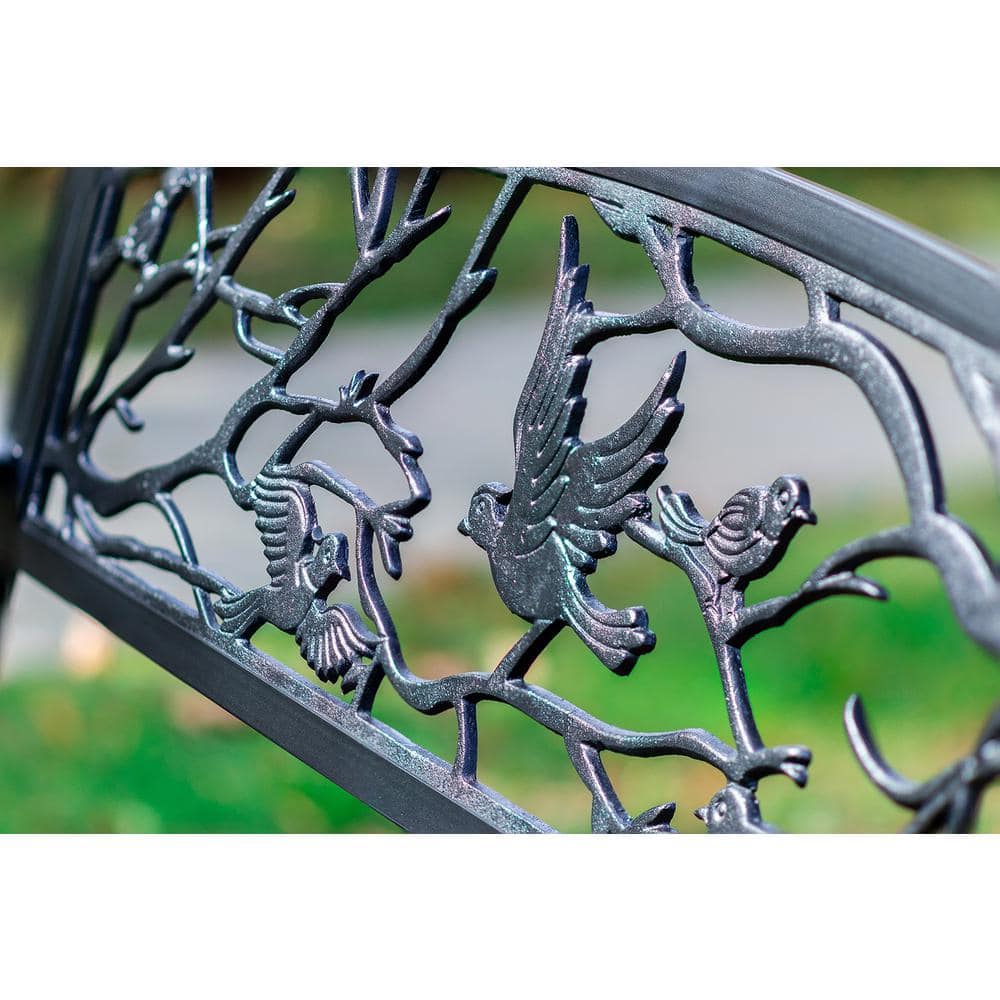 Black Metal Birds and Branches 48" Garden Bench
