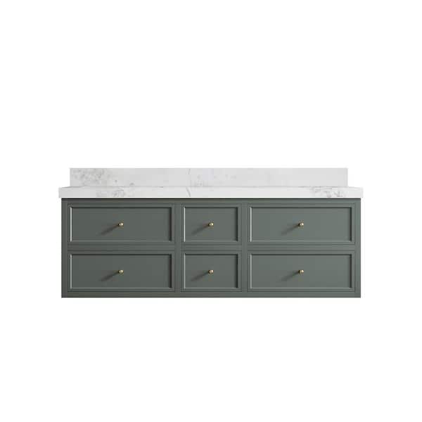 Willow Collections Roswell 60 in. W x 22 in. D x 36 in. H Double Sink Bath Vanity in Pewter Green with 2 in. Calacatta Nuvo qt. Top