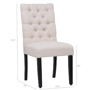 NINA Button Tufted Back Beige Linen Upholstered Dining Side Chair