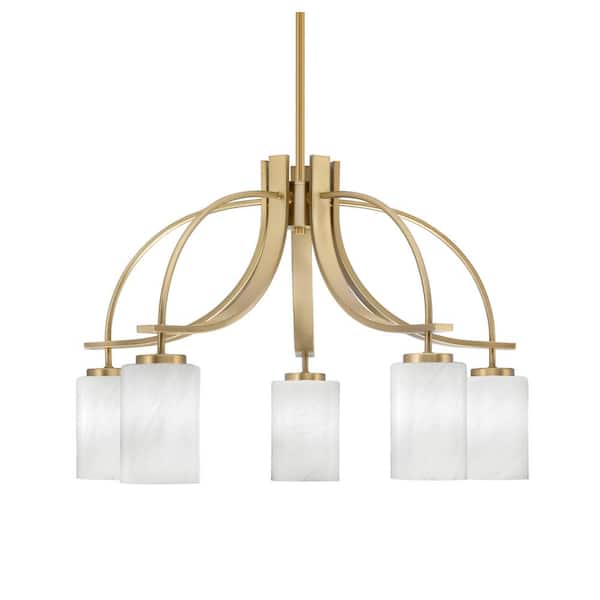 Unbranded Olympia 16.5 in. 5-Light New Age Brass Downlight Chandelier White Marble Glass Shade