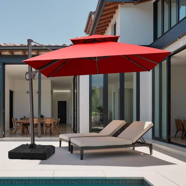 9ft rectangular patio umbrella JOYESERY 6 ft. x 9 ft. LED Rectangular Patio Market Umbrella with UPF50+, Tilt Function and Wind-Resistant Design in Taupe