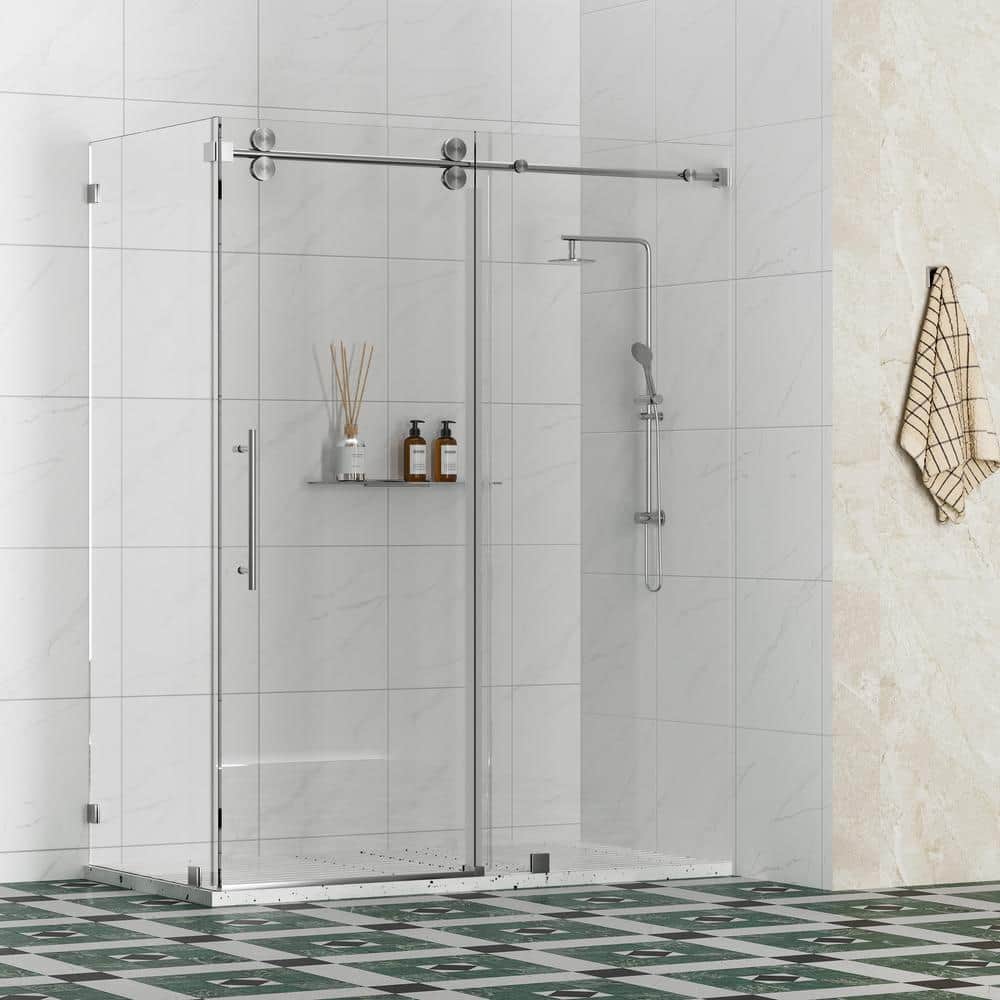 Radiance 54 in. W x 36 in. D x 76 in. H Sliding Frameless Corner Shower Enclosure in Brushed Nickel with Clear Glass price history on PriceWatchPro