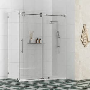 Radiance 60 in. W x 34 in. D x 76 in. H Sliding Frameless Corner Shower Enclosure in Brushed Nickel with Clear Glass