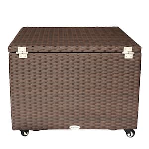 20 Gal. Outdoor Brown Wicker Storage Deck Box Waterproof, Resin Rattan for Patio Garden Furniture Outdoor