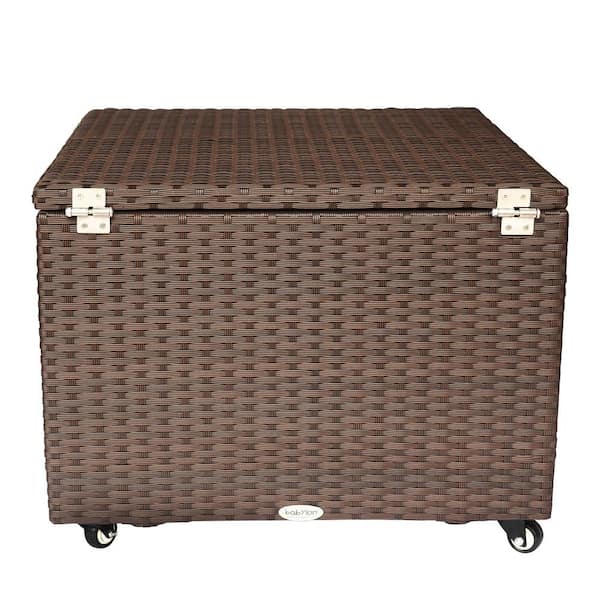 ITOPFOX 20 Gal. Outdoor Brown Wicker Storage Deck Box Waterproof, Resin Rattan for Patio Garden Furniture Outdoor