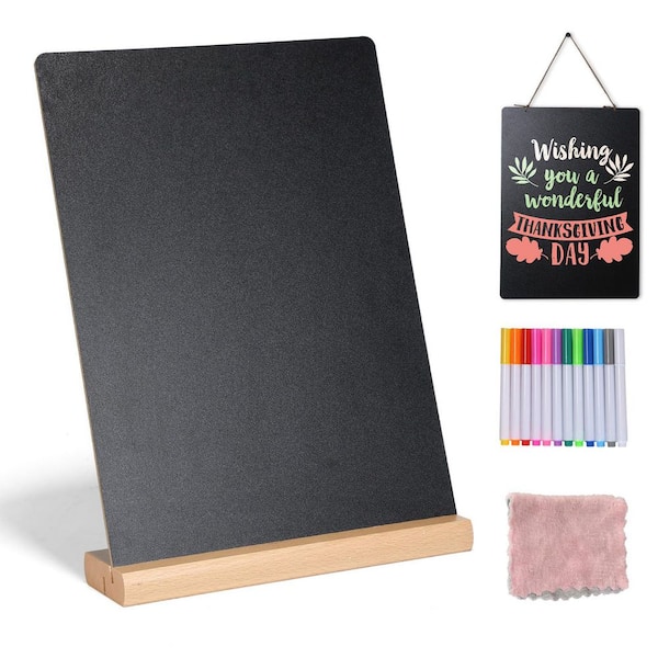 Afoxsos 1-Pack Double-Sided Tabletop Chalkboard Sign with Wood