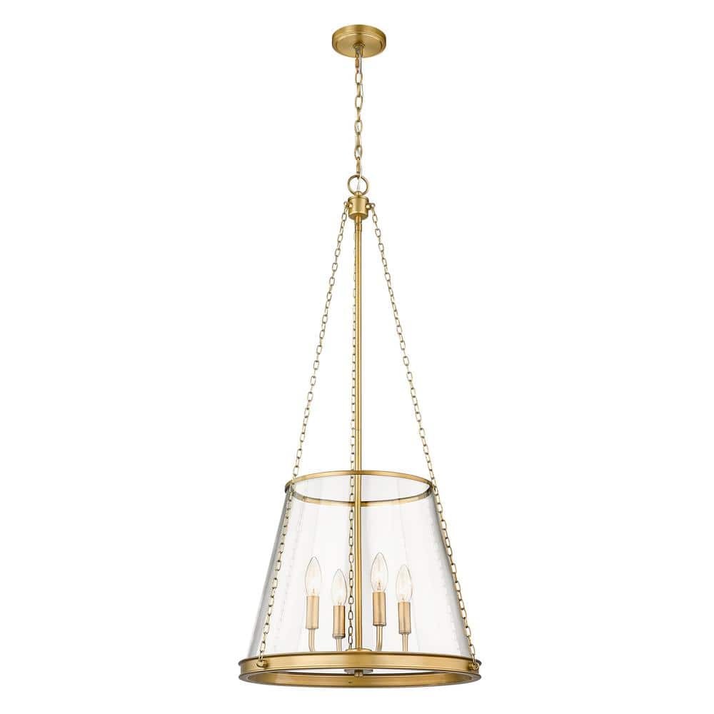 Prescott Rubbed Brass 18" Classic Pendant with Clear Glass Shade