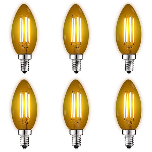 LUXRITE 40-Watt Equivalent LED Yellow Light Bulbs, 4.5-Watt, Colored Glass Candelabra Bulb, UL Listed, E12 Base (6-Pack)