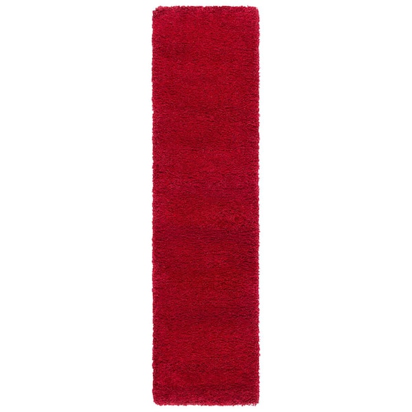 Milan Shag Red 2 ft. x 12 ft. Solid Flokati Runner Rug