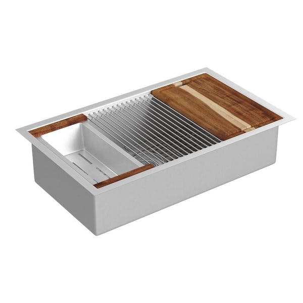 Santa Cruz 30 in. Drop-in/Undermount Single Bowl 16 Gauge Brushed Stainless Steel Kitchen Sink with Accessories