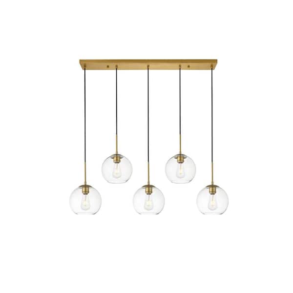 Unbranded Timeless Home 41.7 in. 5-Light Brass And Clear Pendant Light, Bulbs Not Included